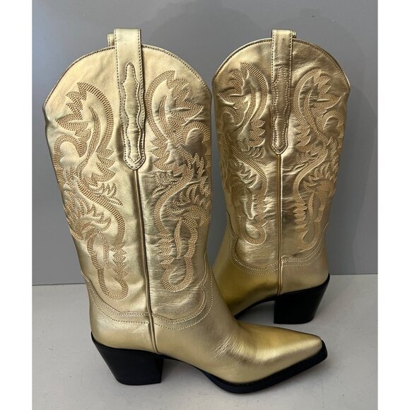 Free People Jeffrey Campbell Dagget Cowboy Boots Metallic Gold Size 7.5 - Picture 6 of 9
